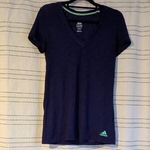 Adidas Deep Purple V-Neck Tee with Green Logo